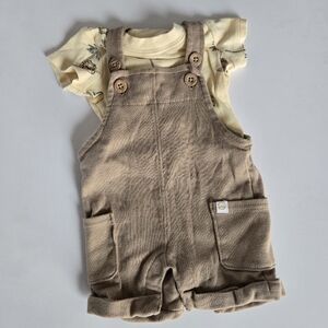 Carter's Baby Tan Knit Overalls And Yellow Tshirt Set NB